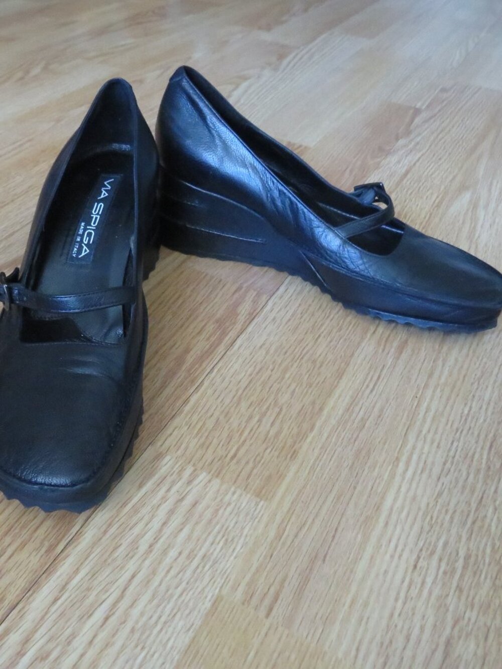 Via Spiga Women’s Shoes Wedge Heels Leather Lady Heeled Footwear Black 7M